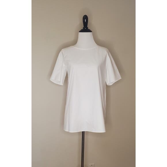 NWT COS White Poplin Women's Short Sleeve To With Back Bow And Pleat Detail Sz 2 - Picture 1 of 7